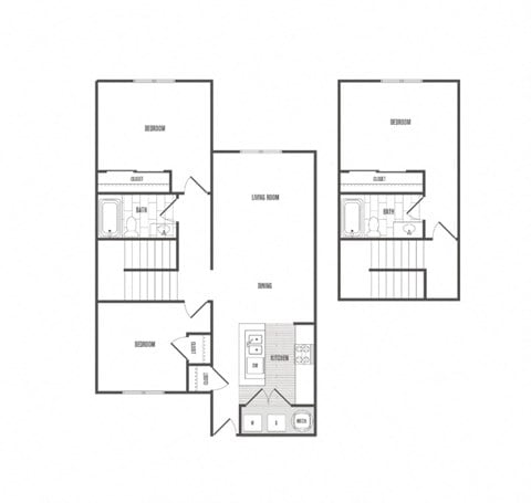 Floor plan for 3 beds, 2 baths, 1260 sqft